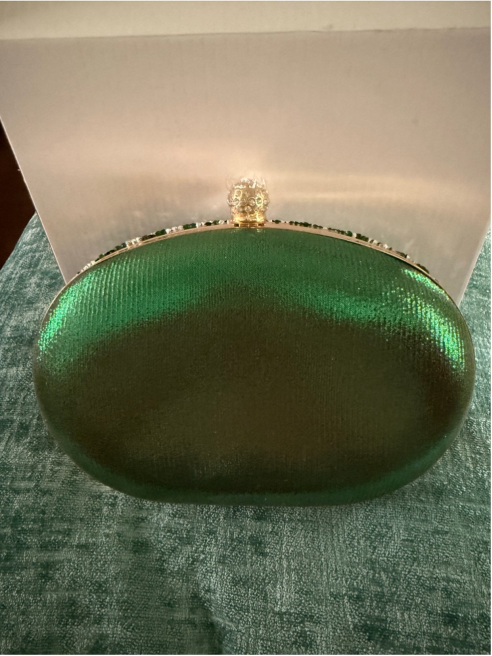 Women's Ramla Rhinestone Clutch Bag Green and Gold - Picture 5 of 6